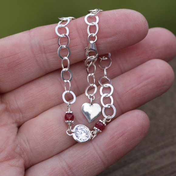 Handmade Natural Ruby Bracelet in Sterling Silver , July Birthstone 7.8" - Picture 3 of 5